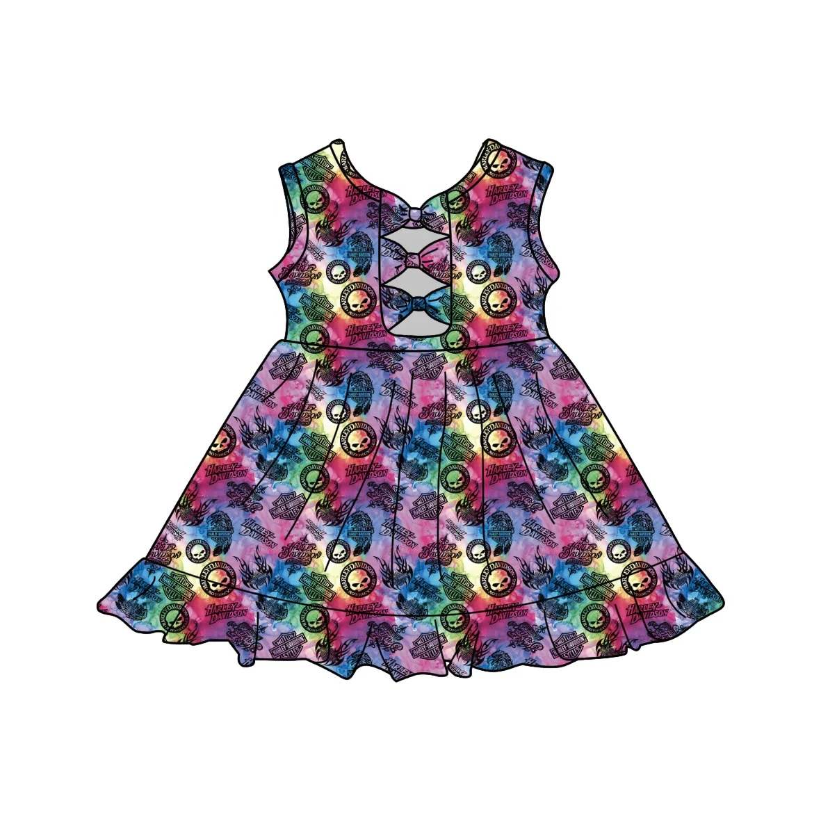 Short Sleeve Round Neck Dresses For Girls Casual Kids Frock Bow Peplum Skirt Girl July 4th Summer Dress