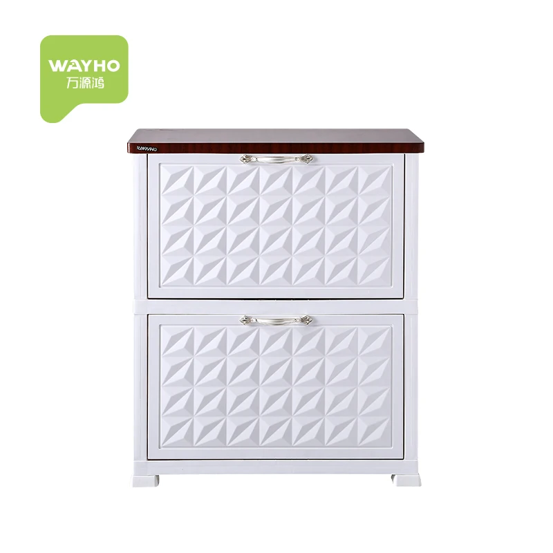 High Quality new plastic shoe storage cabinet with MDF wooden top