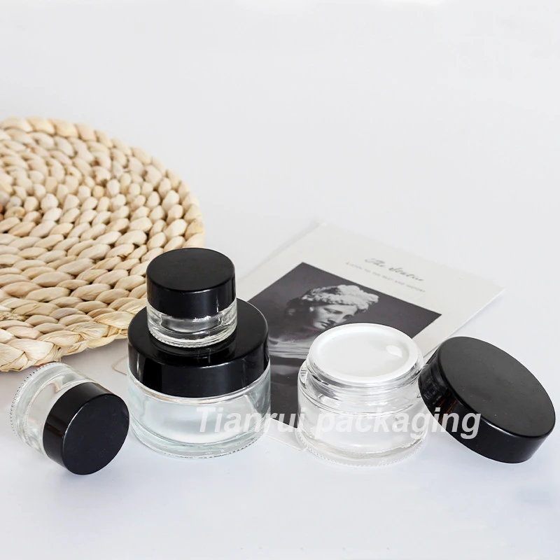 Empty Cream Jar 5g 10g 15g 20g 30g 50g 100g Wholesale Recyclable Clear Glass Jars with White Black Gold Sliver Lid