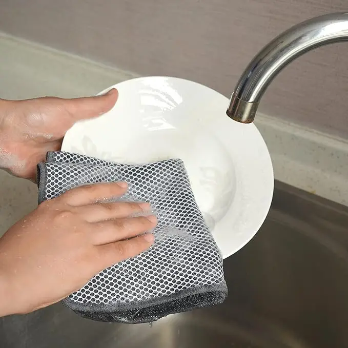 Microfiber Dish Cloths  Kitchen Silver Wire Mesh Scour  Microfiber Scrubbing Dish Cloths Microfiber Cleaning Cloths For