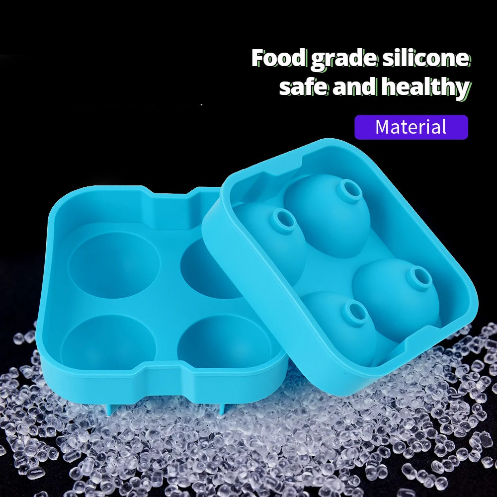 BPA Free Cube Eco-Friendly Silicone Ice Ball Mold Tray Round Tool with Funnel Whiskey Drinks Cocktail Coffee Bar Party