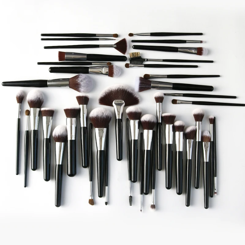 40pcs Black Luxury Makeup Brush Set Kit Wholesale Wood Handle Private Label foundation Cosmetic makeup brushes