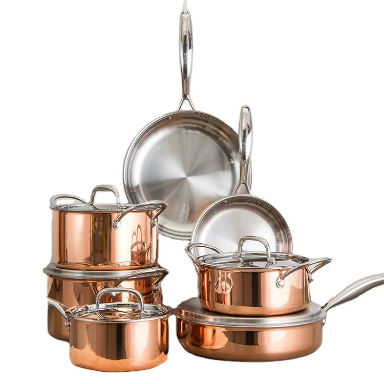Big Discount ODM Copper Stainless Steel Triply Saute Pan Wok Durable Hot Pot Casserole Cookware Sets