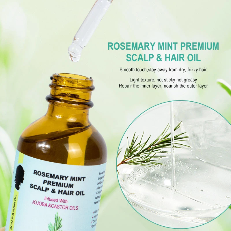 Wholesale 60ml natural hair care product nourishes split ends rosemary mint premium scalp&hair oil