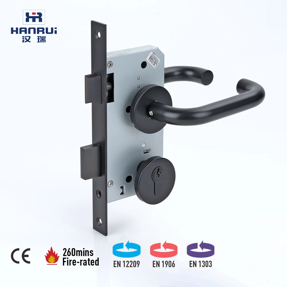 Matted Black PVD black  stainless steel  SS304 U-form with rosets and escutcheon for DIN cylinder door lever handle EN1906
