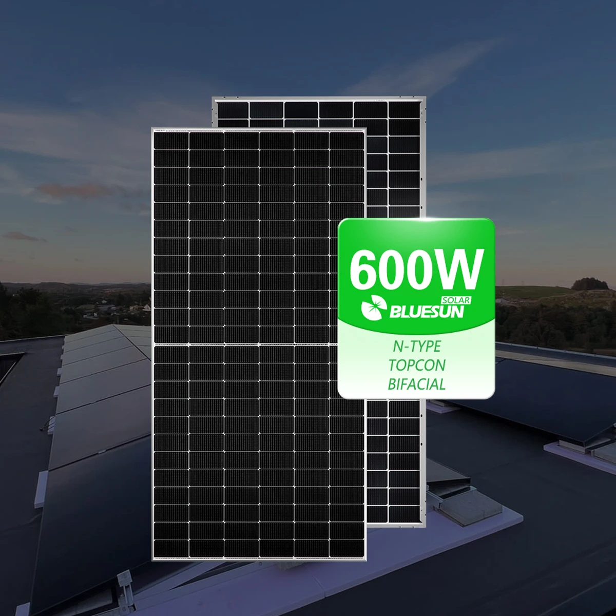 Bluesun Full Black TOPCON Large Photovoltaic Panel Power Plants Solar Panel 600 Watt Panel Solar for the Whole House