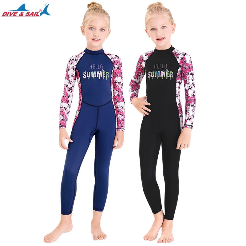 New Girls lovely Print Long Sleeve Swim Suit One Piece Kid Beachwear Swimsuit Child Surf Snorkeling Rash Guard Girls Swimwear