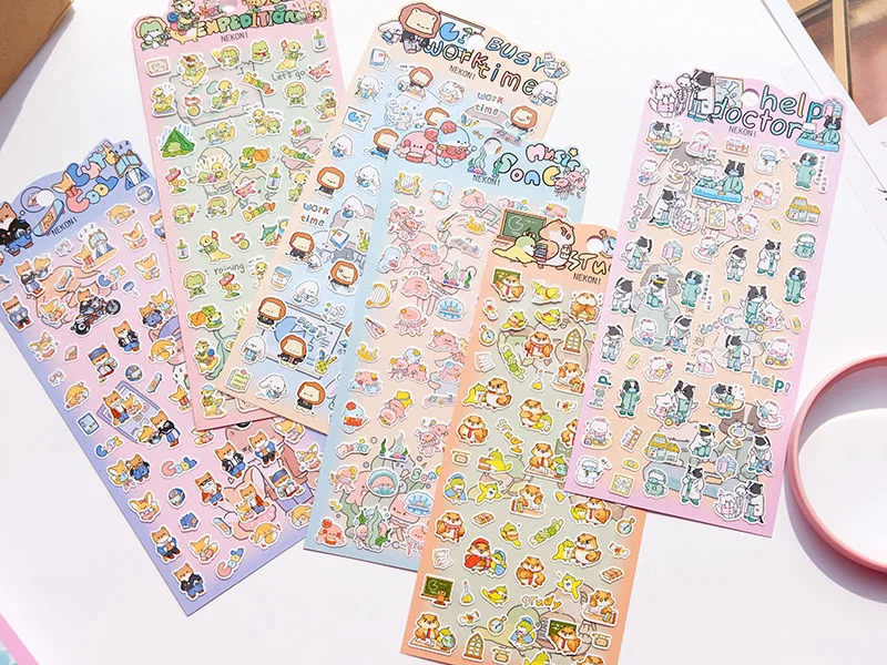 Nekoni Stickers Journal Diary Planner Decals Stickers Labrador Owl Lion Frog Animal Decals Music School Camping Theme Stickers 