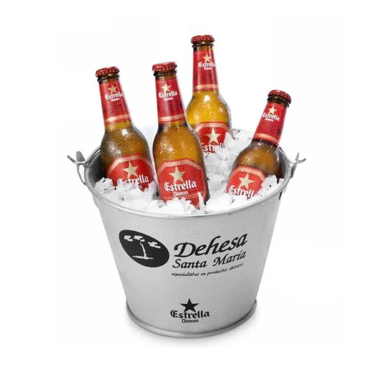Ice Bucket Custom Round Beer Champagne Whisky Metal Galvanized Tin Ice Bucket with Bottle Opener and Handle