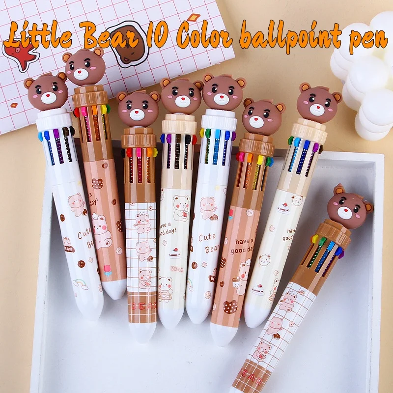 Creative Little Bear 10 Color Ballpoint Pen Retractable 10-In-1 Multicolor Ballpoint Pen For Office School Supplies