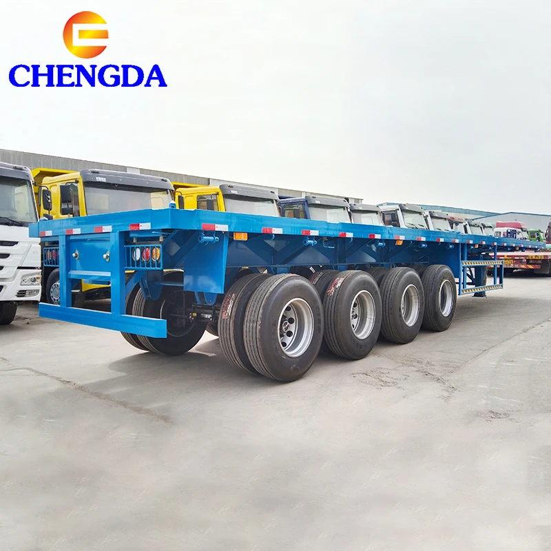 China New Used 20/40ft Flatbed Semi truck Trailer 3Axle Container Flat Bed Trailer