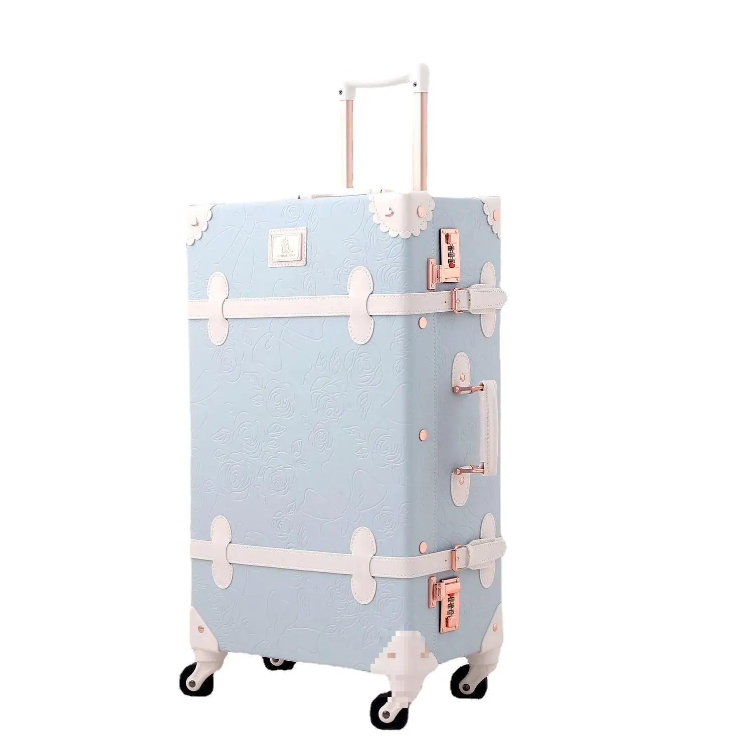 Vintage 13 Inch Train Case Unisex Factory Embossed PU Leather Spinner Luggage Set with Trolley for Men and Women