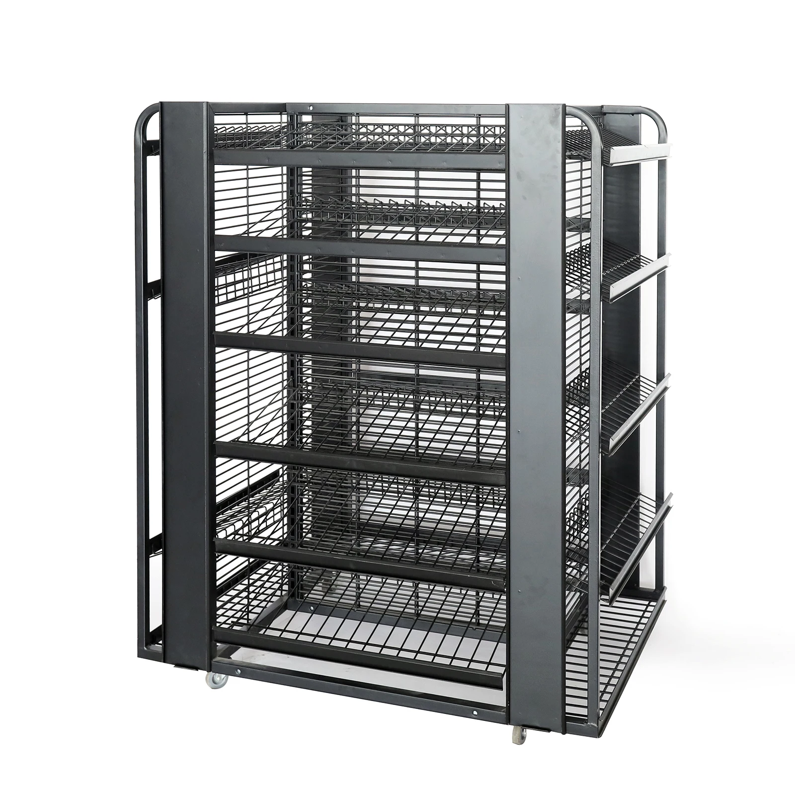 Heavy Duty Steel Tilting Four-Sided Center Island Cabinet Display Rack Stand For Shop Supermarket Racks