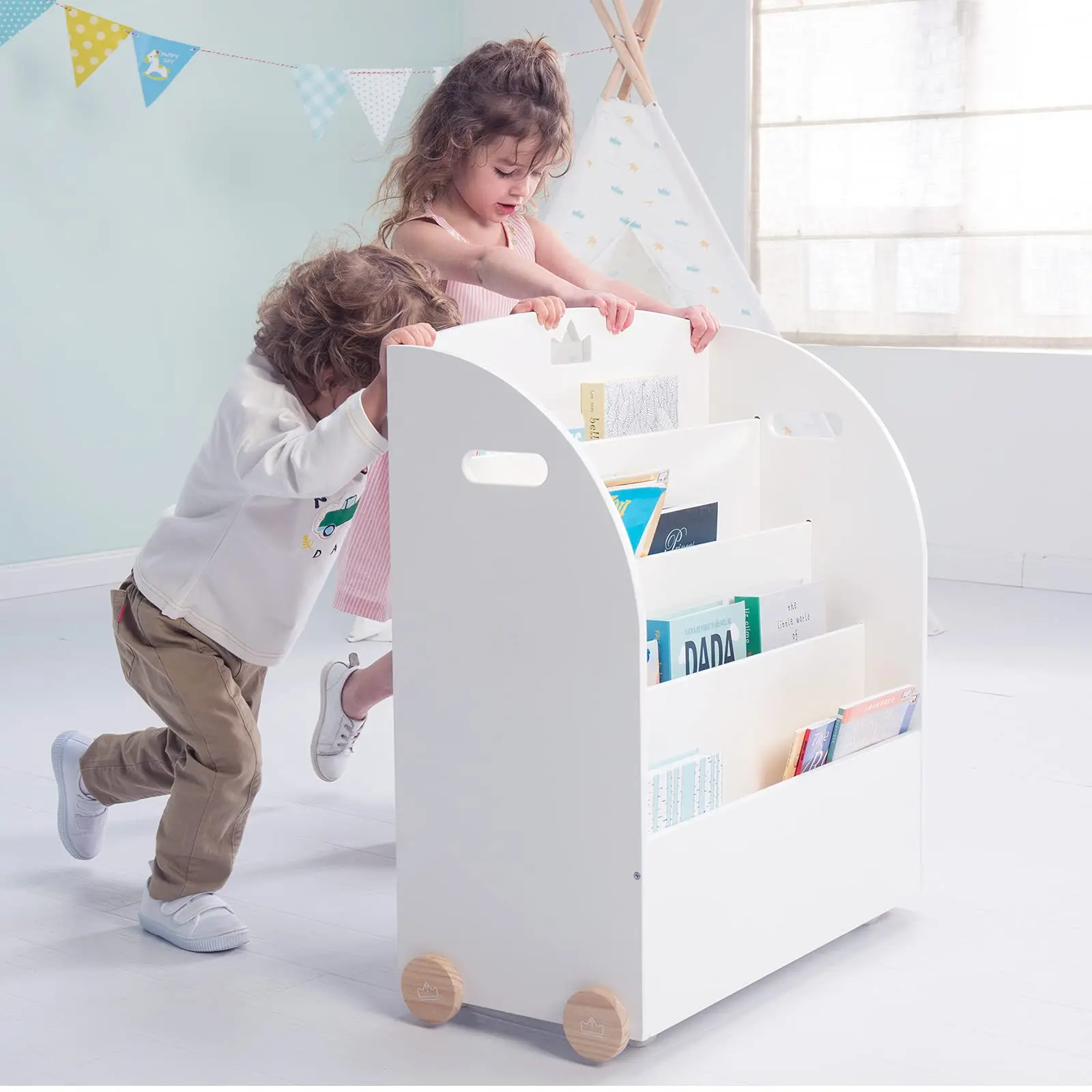 Montessori Furniture White Bookshelf Storage white Assembly Kids Book Rack Nursery Montessori Wood Book Shelf Organizer Bookcase