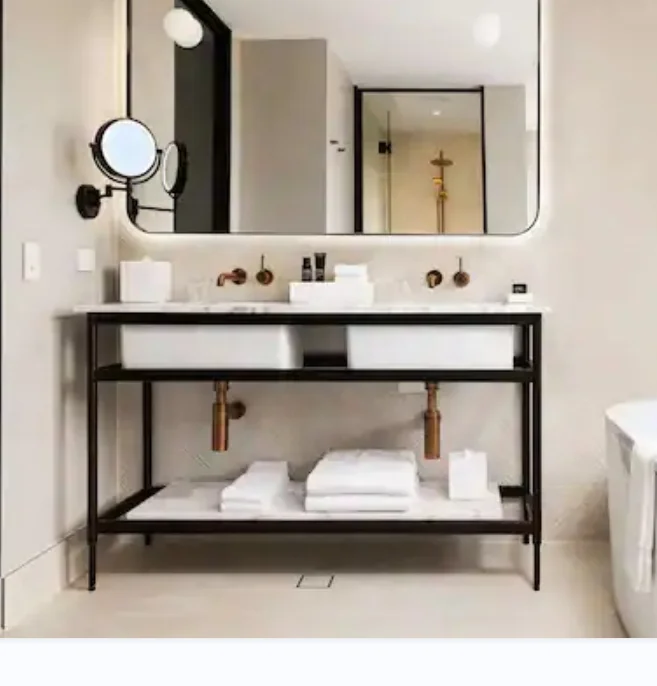 Carrara stone semi glossy black vintage Washstand Transitional bathroom renovation furniture color size customized vanity bases