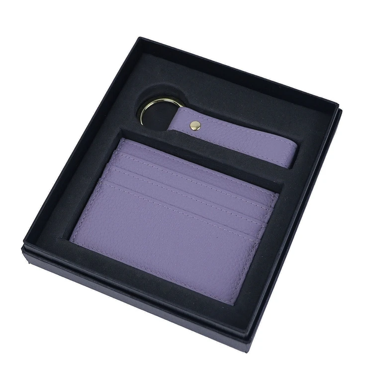 Premium Quality Corporate Gifts Set Genuine Leather Card Holder And Keychain For Man Woman