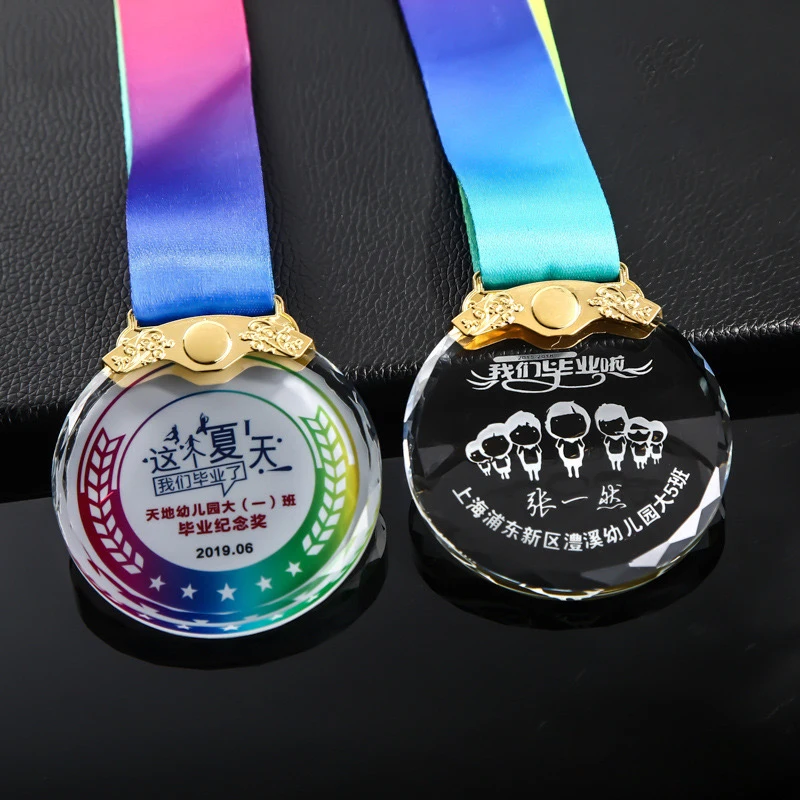 MH-NJ0165 Personalized Gold Silver Bronze 5cm 6cm 7cm 8cm Round Custom High End MVP Crystal Sports Medal