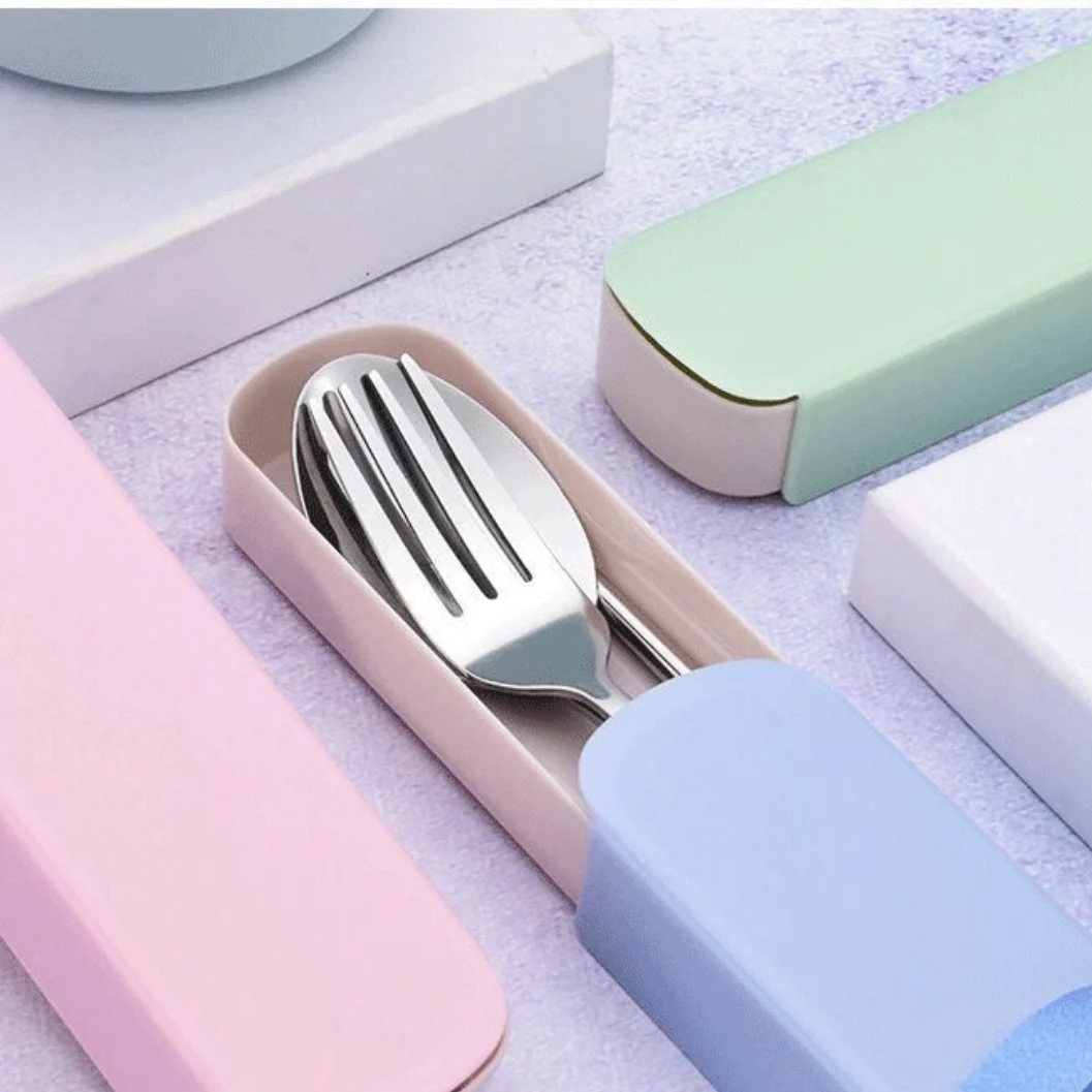 Nordic 3Pcs 410 Stainless Steel Student Flatware Travel Outdoor Portable Chopsticks Spoon Fork Cutlery Set