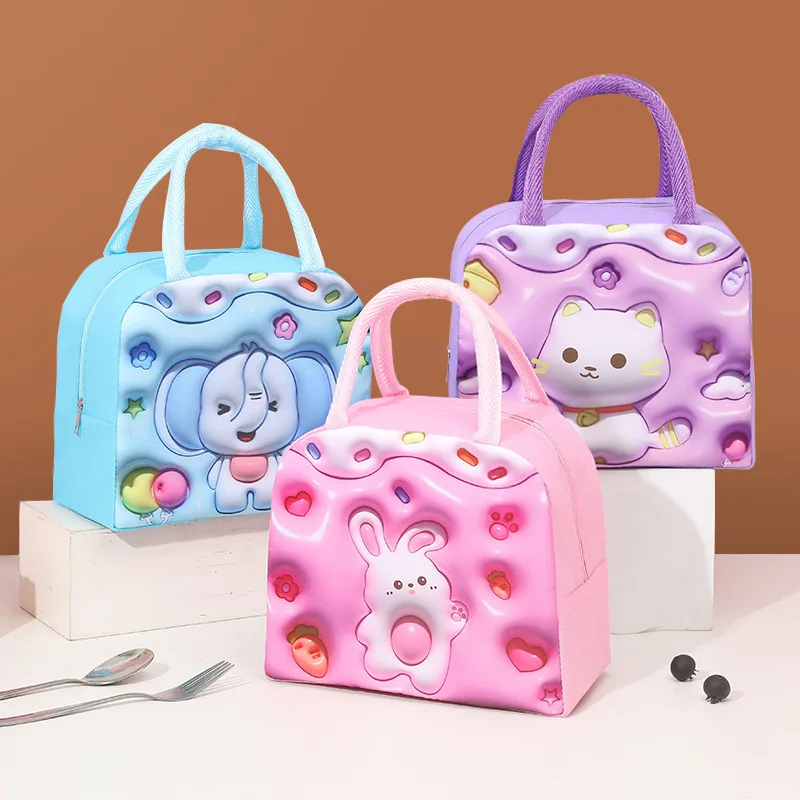 3D Cute Cartoon 3D Lunch Bag Oxford Cloth Insulated Bento Bag for Office Workers and Students