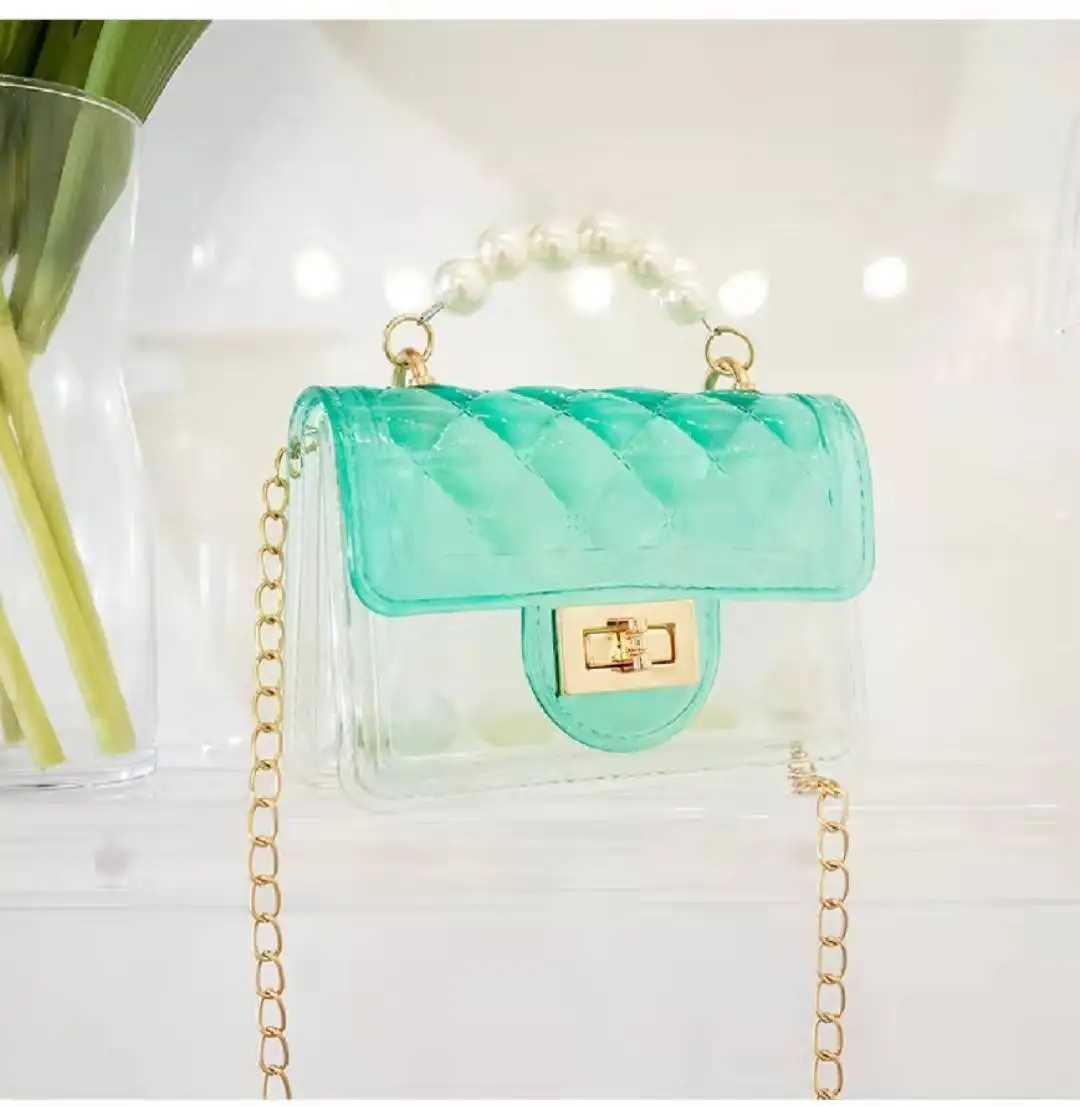2022 Spring Summer Colorful Small Jelly Girls Sling Chain Hand Bags Mini shoulder  Pvc Kid Bag Purses