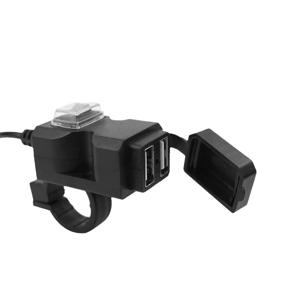 Waterproof Dual USB 12V Motorcycle Handlebar Charger Socket with/ Switch & Mounts