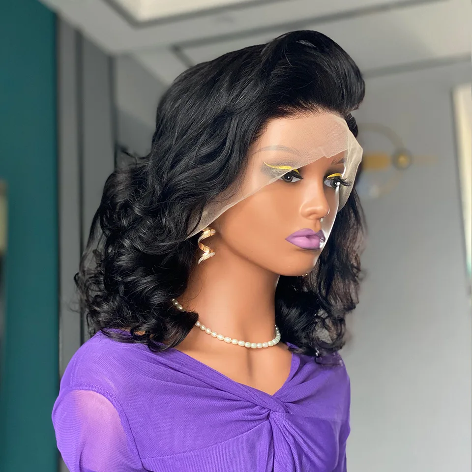 Best Price Black Color Bouncy Curly Wig with 100 Human Hair Unprocessed, 14 inch Hair Length Wear and Go Glueless Wig