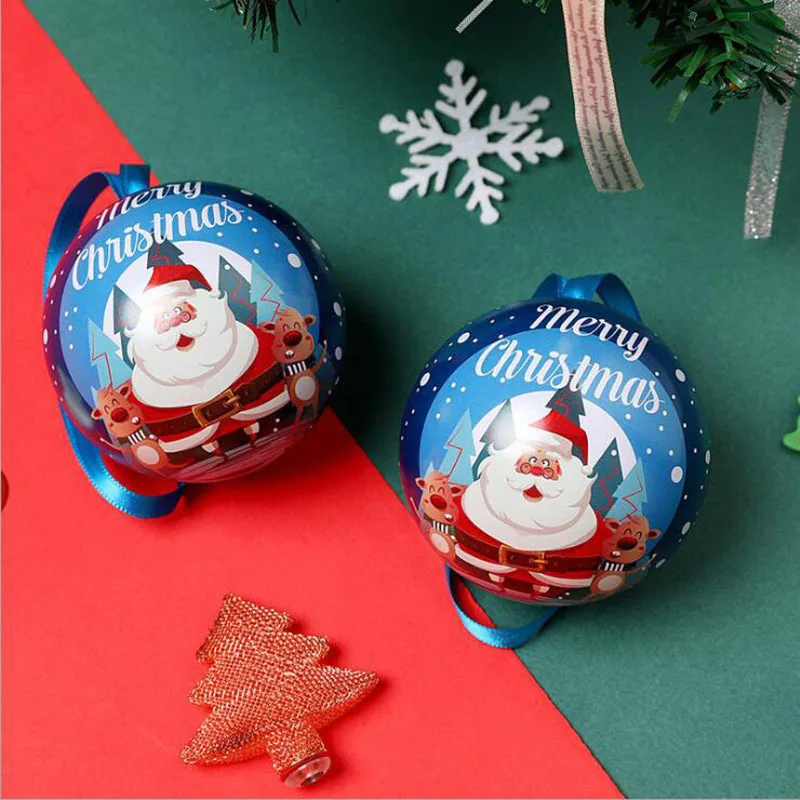 Christmas Gift Box Tin Ball Candy Can Gift Packaging Round Ball Shaped Mini Box Christmas Tree Decorations Hanging Holiday Decor