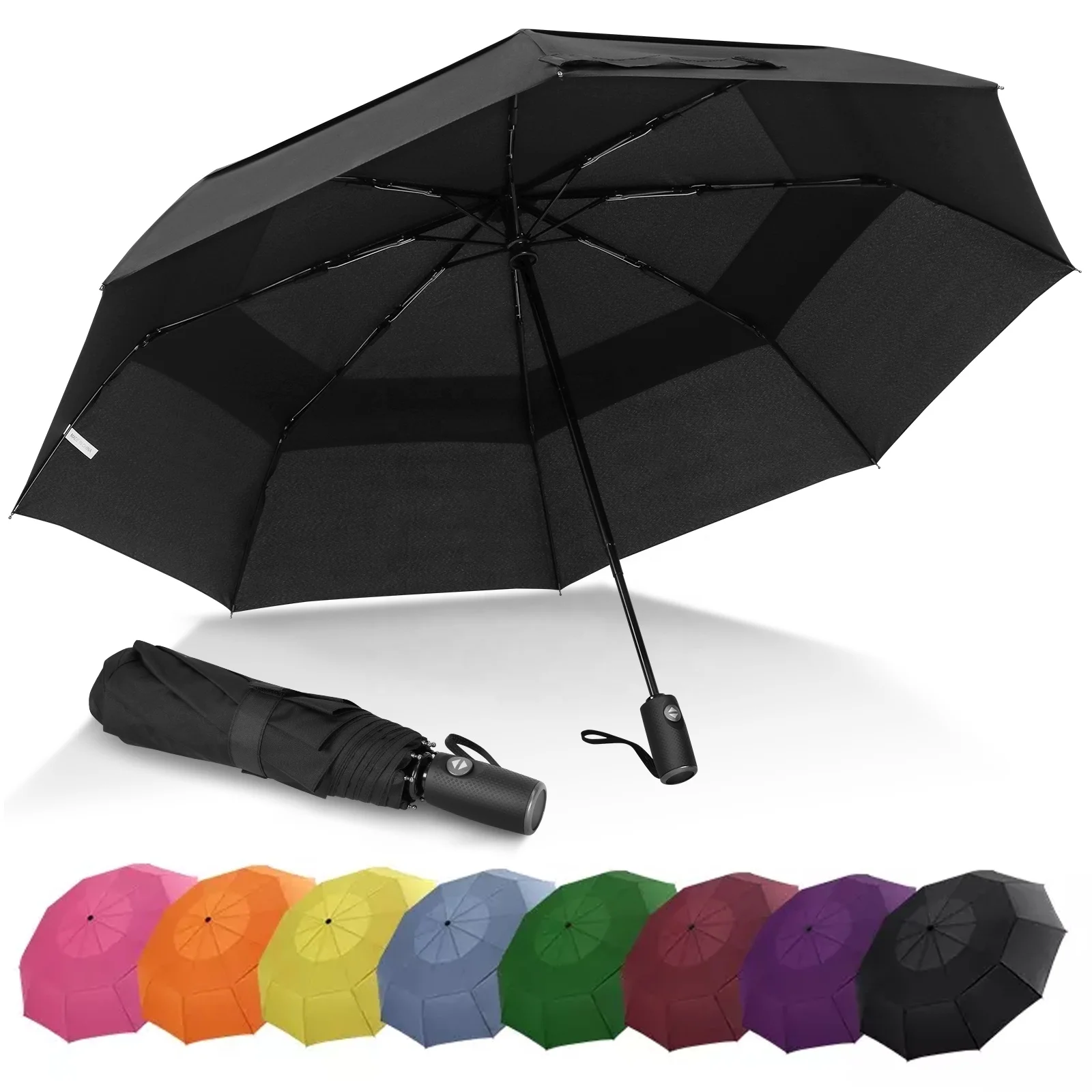 Custom Hot Selling 21/23inch 8/9/10Ribs Vented Windproof Travel Compact Automatic Open And Close Folding Umbrella