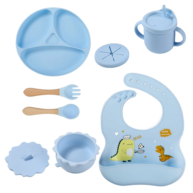 Best selling new wholesale can be customized non toxic strong suction cup spoon baby bib baby silicone feeding set