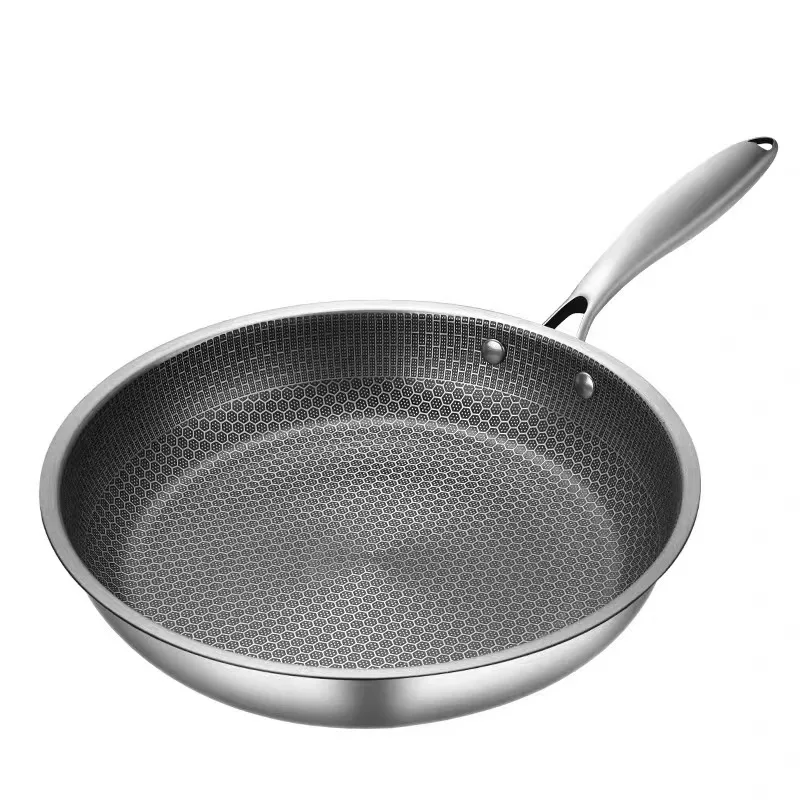 stainless steel frying pan uncoated honeycomb non-stick pan honeycomb frying pan 28cm with cover steel handle