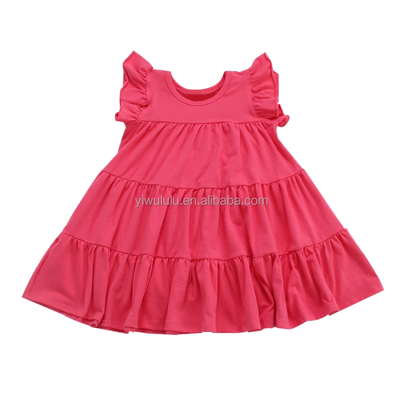 knee length children dress soft cream cotton kids girls dress for summer
