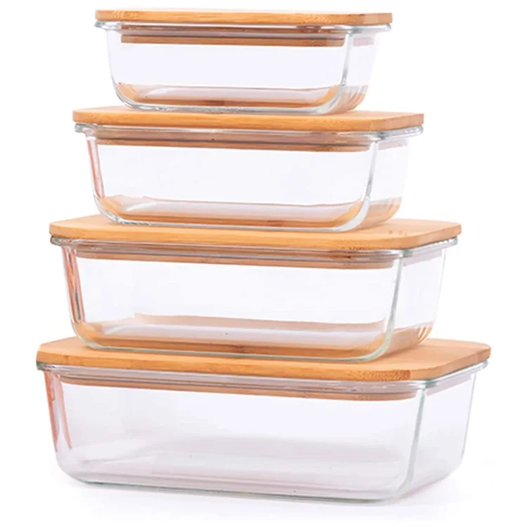 kitchen containers glass storage Meal Prep Ecofriendly Containers Custom LOGO Glass Food Storage Containers With Bamboo Lids