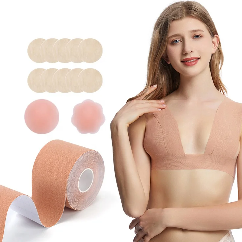 Athletic Breathable Breast Lifting Push up Body tape and 2 Pcs Petal Nipple Covers Set Adhesive Pull-up Boob Tape