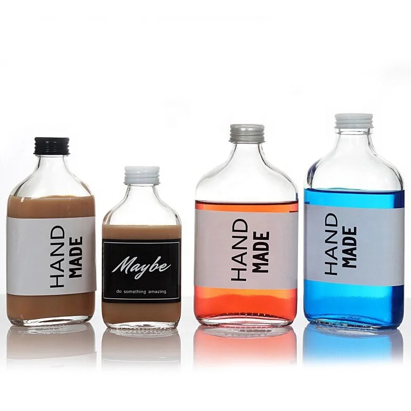 100ml 200ml 500ml Glass Clear Flat Liquor Vodka Juice Beverage Cold Brew Coffee Bottle