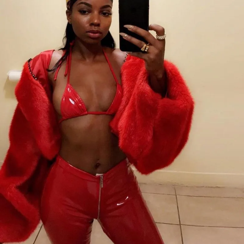 Women 2022 Sexy Shiny Pu Leather Leggings With Back Zipper Push Up Faux Leather Pants Latex Rubber Pants