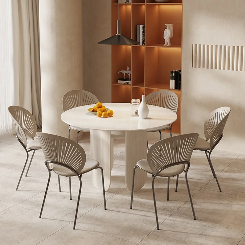 White bright rock plate round table chair household designer round high-grade round table household 10 person dining table