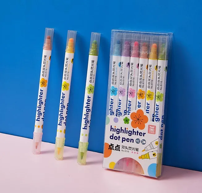 Dual Tip DOT Fluorescent Marker Pens for school art painting