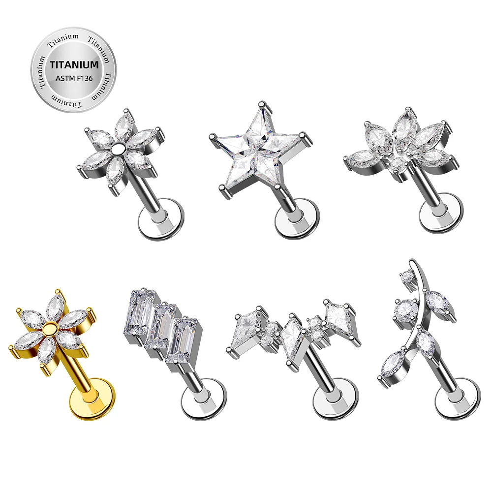 Toposh ASTM F136 G23 Push Pin Threadless Titanium Jewelry Prong Setting Zirconia Women Accessories Cartilage Earring Piercing