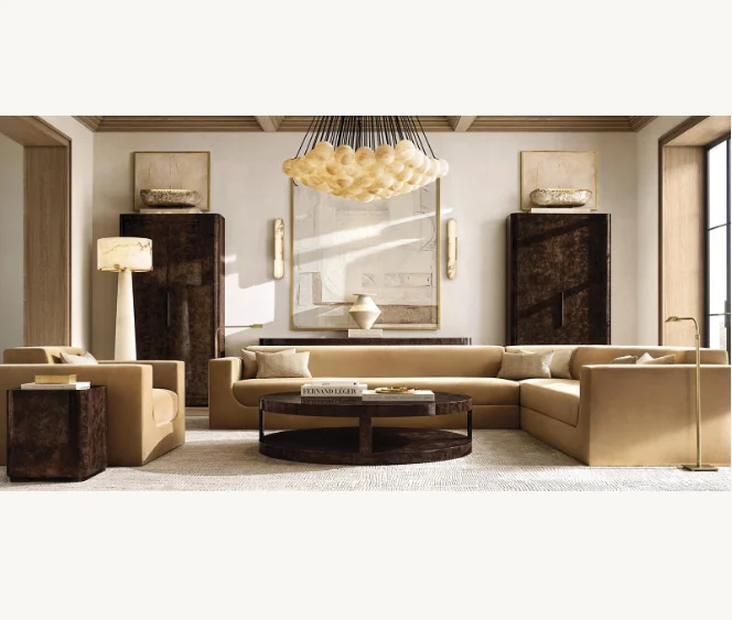 Modern Living Room Handcrafted Furniture Round Luxury Coffee Table Burl Plinth Round Coffee Table