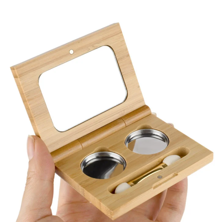 Custom Private Label Empty Cosmetic Packaging Small Bamboo Magnetic Eyeshadow Makeup Case Palette with Mirror