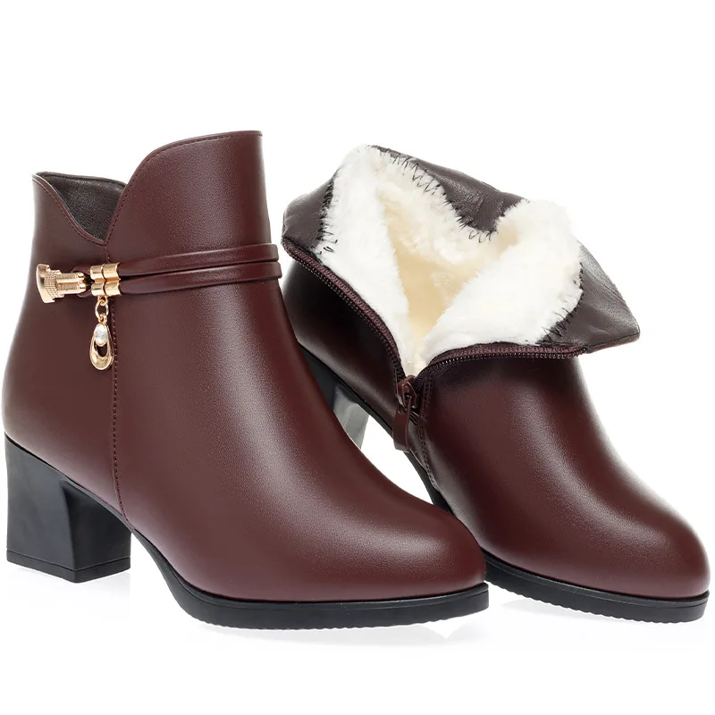 Xuanhui Новое поступление новинка зима большие размеры Стильные теплые модные черные ботильоны на высоком каблуке