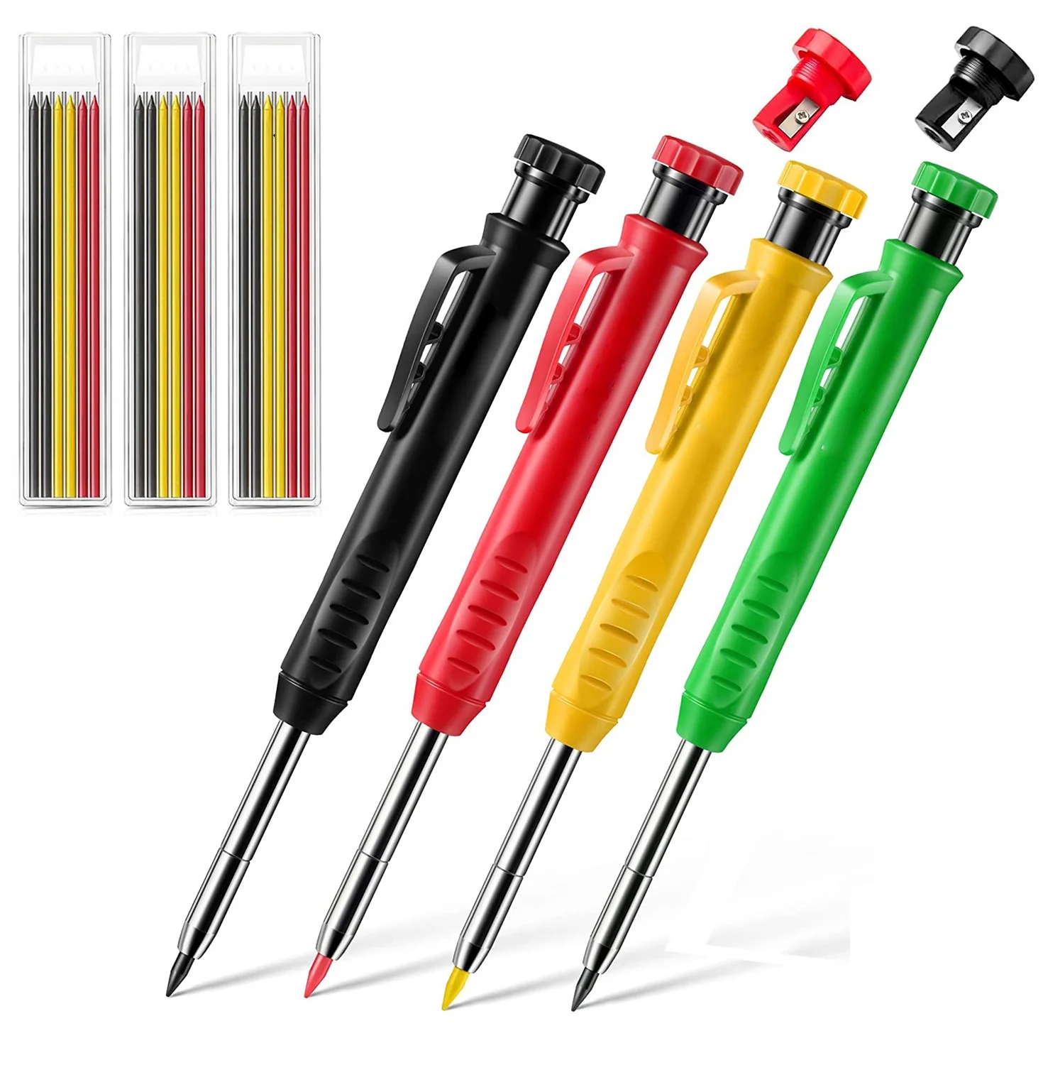 Твердый плотничный карандаш встроенная точилка писсуар с 6 механическими сменными стержнями для деревообрабатывающего рисования