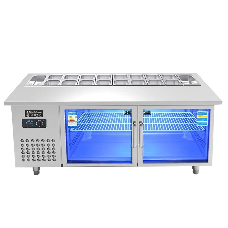 Adjustable Shelf Salad Bar Workbench Fridge Single-Temperature Display Fresh Food Keeping Restaurants Glass Material Cool