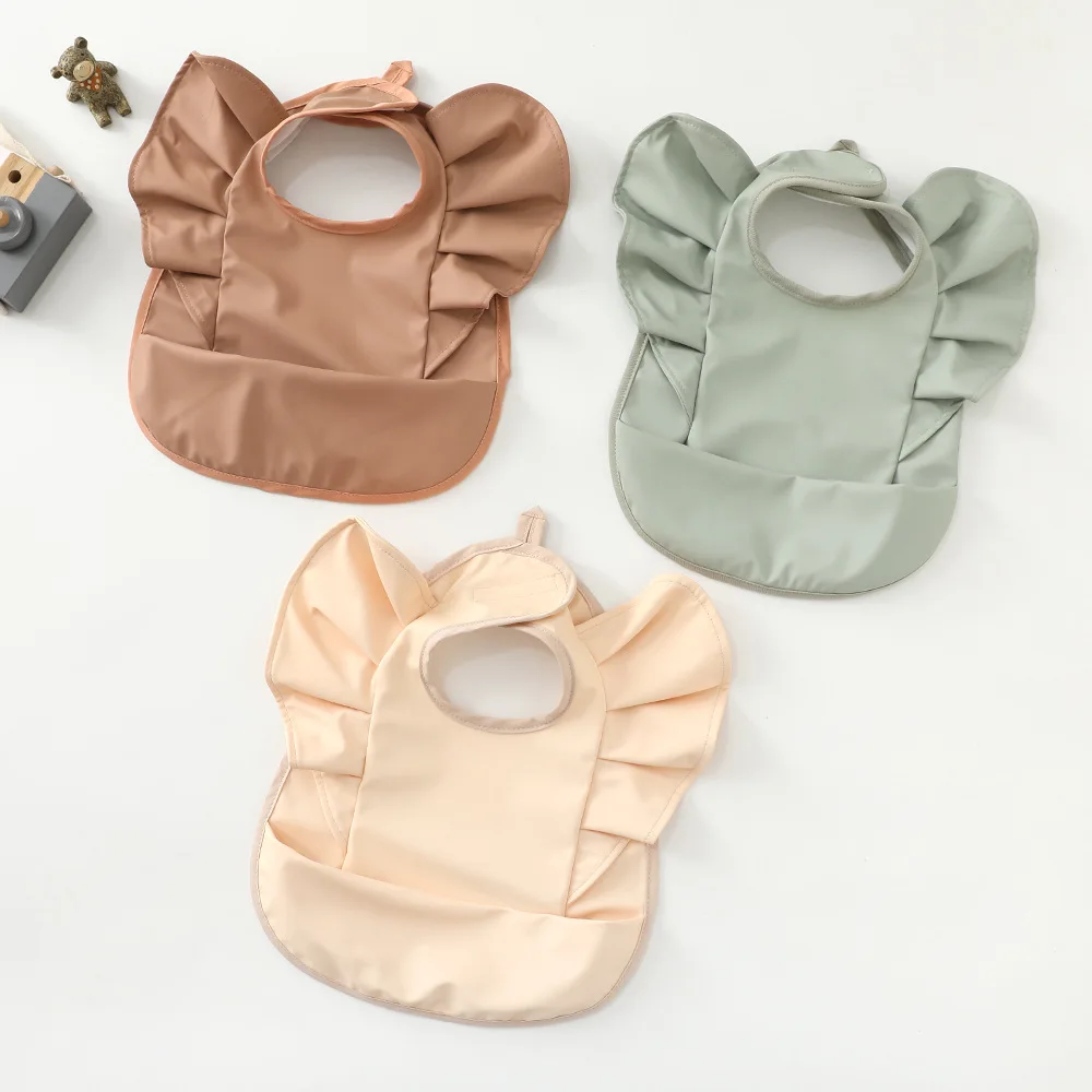 Hot selling Newborn Collapsible Button Eating Clothes Apron Cute Baby & Toddler Baby Feeding Smock Bib with Crumb Catcher Pocket
