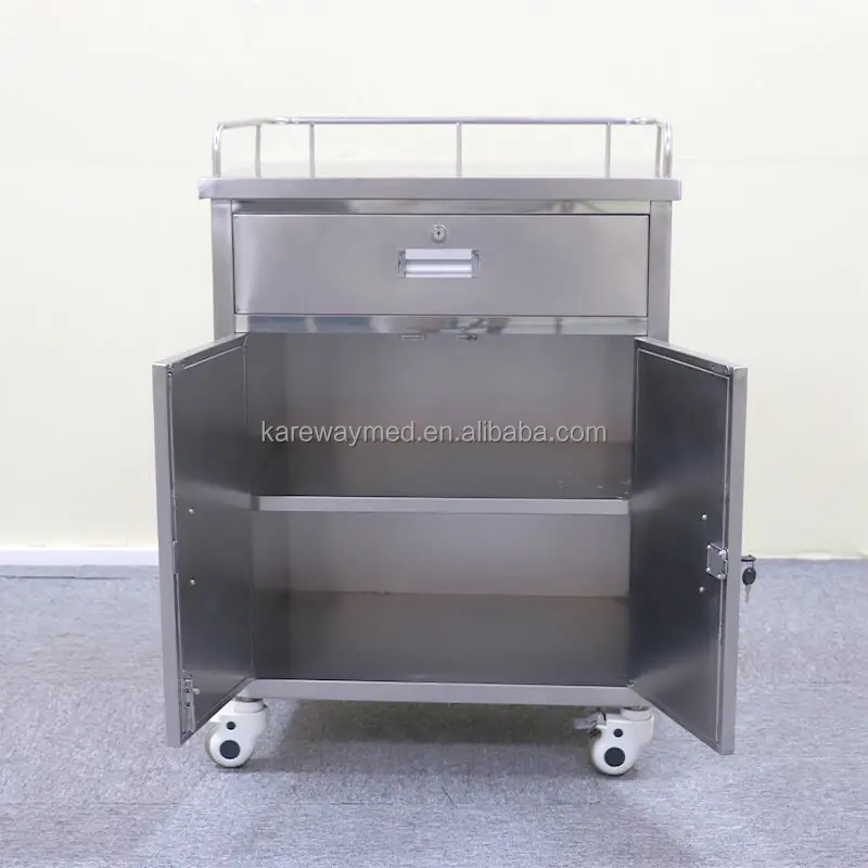 Medical Instrument Trolley Nursing Emergency Medical Trolley With Door And Casters