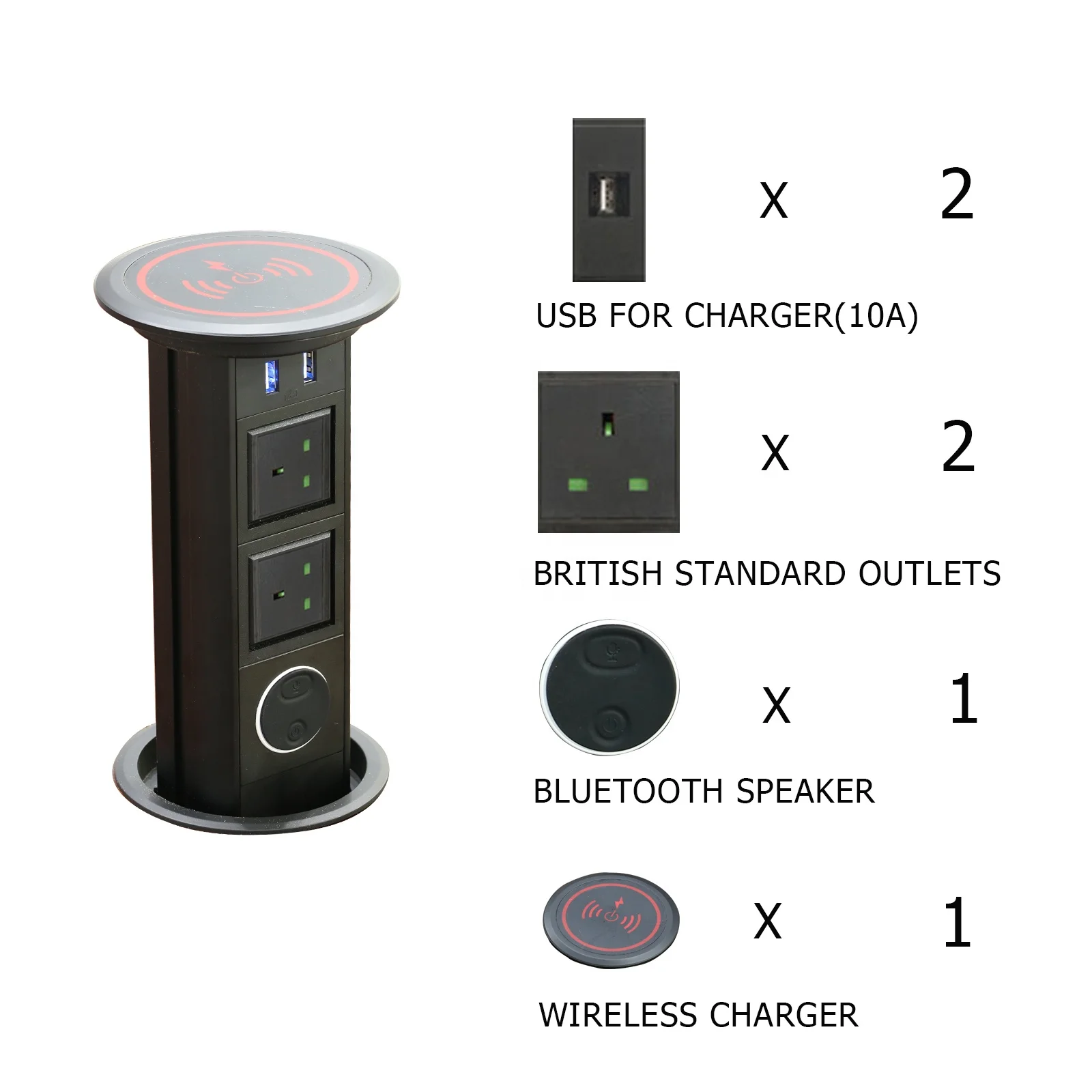 Wifi Water-proof  power and data pop up desktop extension QI wireless charger sockets with usb outlet