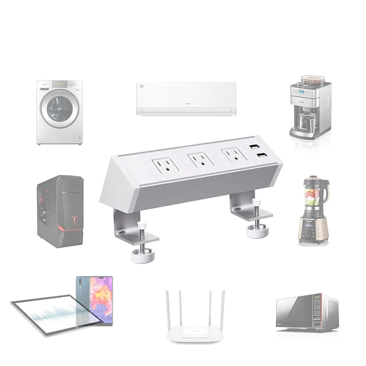 UK standard for office Removable Desktop Mount Multi-Outlets power outlet Clamp table socket with Dual USB