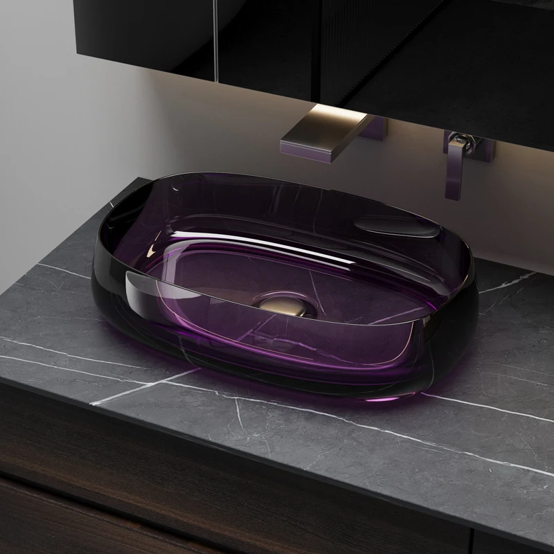 Modern Transparent Resin Basin Hotel Villa countertop sink Oval Shape Clear Polyester resin vessel Bathroom Wash Mop