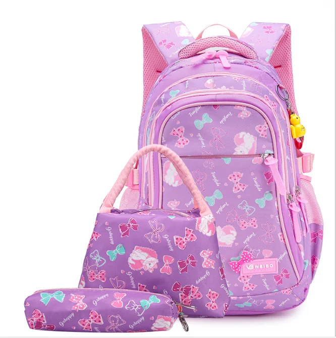 2019 Primary and Secondary School Schoolbag Waterproof Backpack Sweet Print Three-piece