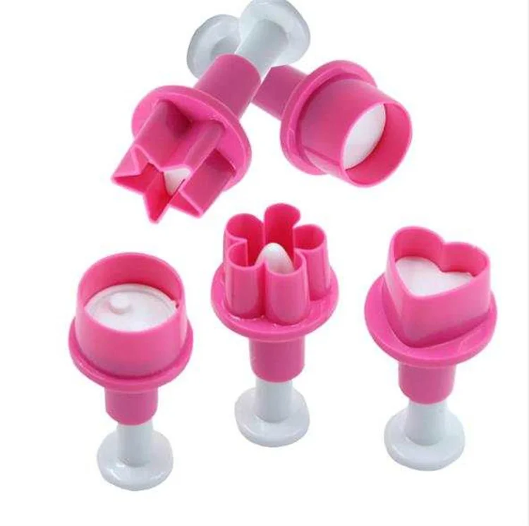 5PCS Cookie Cutter Heart Plunger Cake Mold Star Button Plum Biscuit Fondant DIY Stamping Mould Sugarcraft Cake Decoration